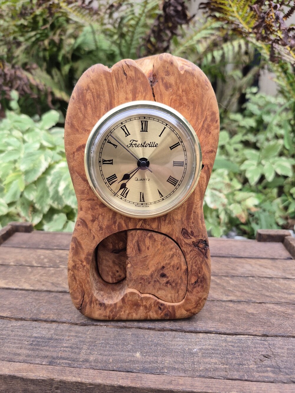 Vintage Boogie Beach Maple Burl Puzzle Box Wood Clock Secret Compartment Working